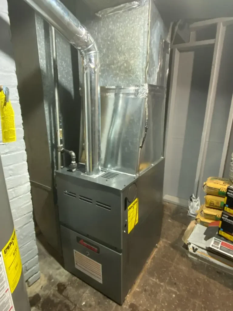 A furnace Diego installed in a basement